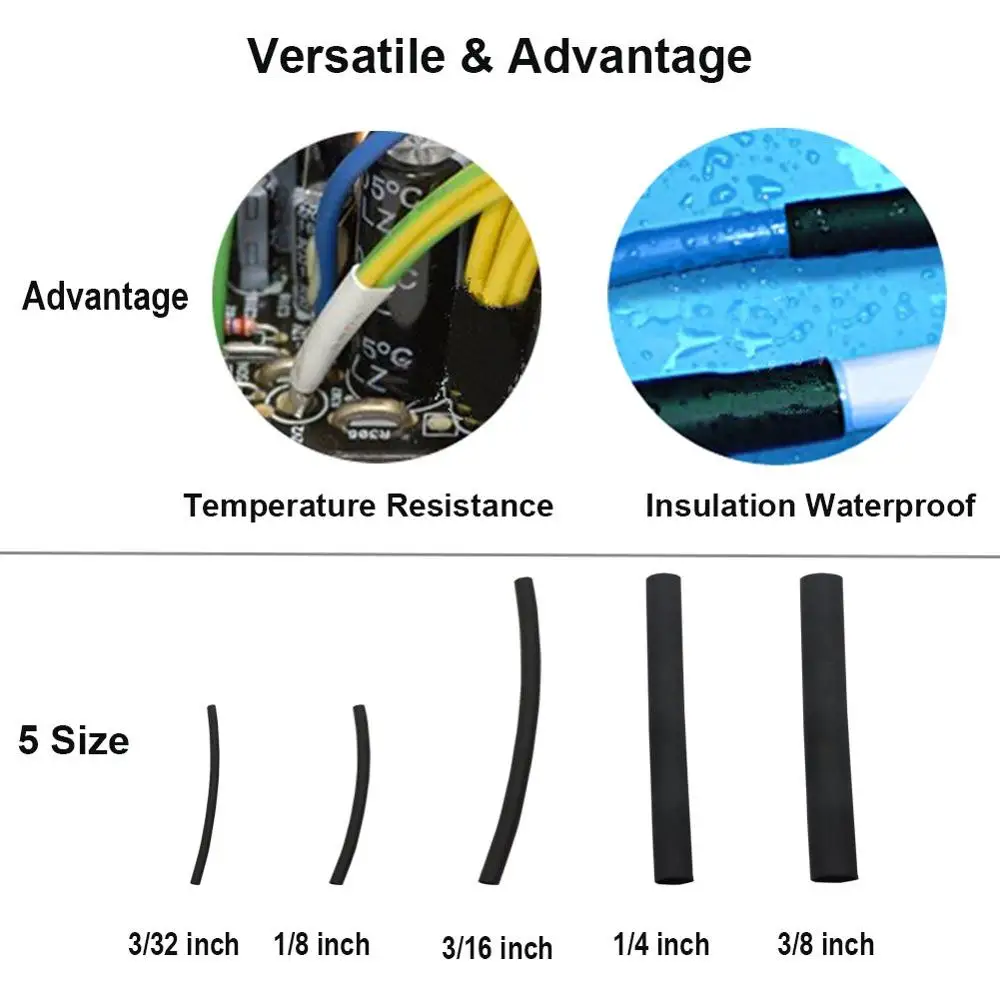 270 pcs 3:1 dupla parede adesivo Heat Shrink Tubing kit, 6 tamanhos (Dia):1/16 ",3/32",1/8 ",3/16",1/4 "melhor cabo manga tubo variedade