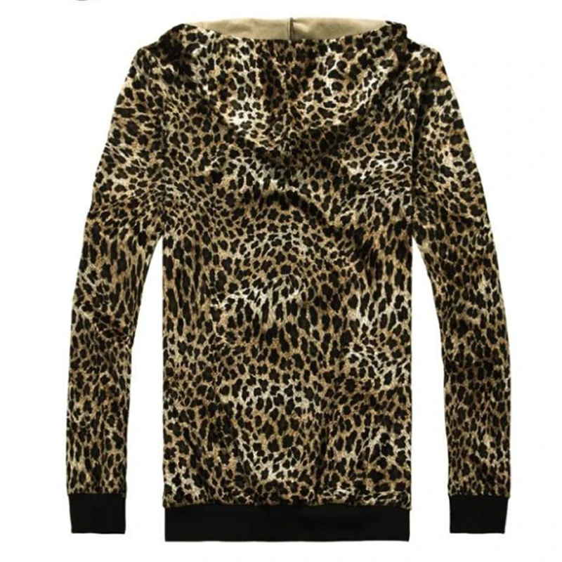 S-4XL Korean tide male autumn and winter clothing plus size leopard hooded  coat long sleeve new singer stage costume