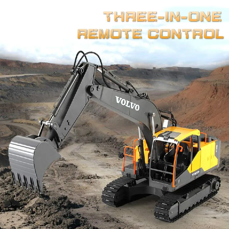 2.4G Double E E568 RC Truck 1/16 3In1 Alloy RC Simulation Excavator 12CH Remote Control Big Engineer Vehicle Kids Christmas Toys