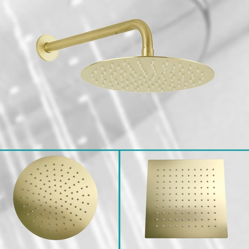 Gold Ceiling Top Shower Head Overhead Bathroom Sprinkler Rainfall Spa Big Square Round Oval Stainless Steel 8/10/12/16 inch