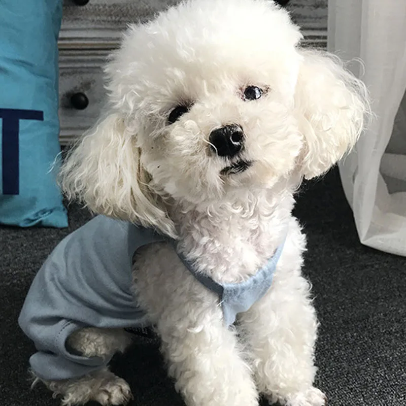 Cotton Dog Pajamas 4 Legs Pet Clothes Jumpsuit Vest Shirt with Hairball PJS Puppy and Cat Pyjamas Lightweight for Small Dog Cats