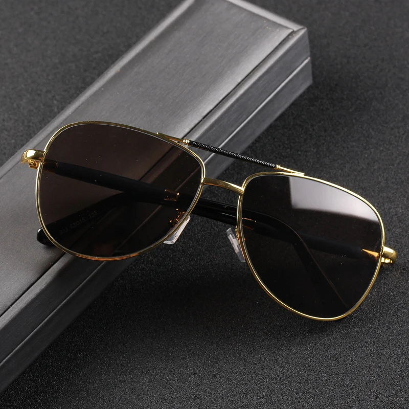 Vazrobe Aviation Sunglasses Men Glass Sun Glasses for Man Natural Crystal Stone Lens Anti Scratch Brown UV400