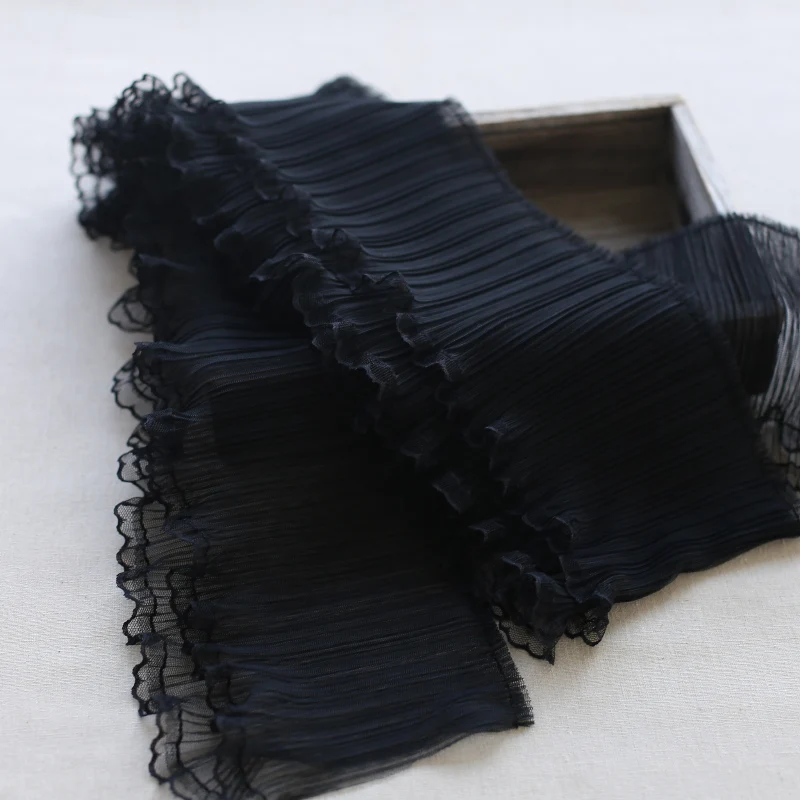 15cm 2meter/lot 2Layer Wave Mesh Super Fairy Lace Trimming Pleated Dress Hem Cuff Collar Diy Decoration Fabric X995