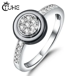 2mm Width Black White Ceramic Rings for Female Crystal Zircon Rings for Women Fashion Jewelry Wedding Engagement Statement Ring