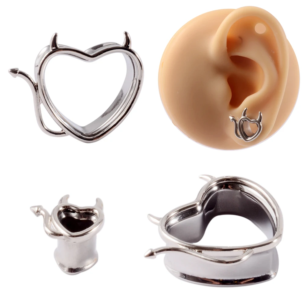 2pcs Vintage Stainless Steel Heart Snake Double Flare Ear Tunnel Stretcher Gauge Plugs Expander No Thread Punk Piercing Jewelry