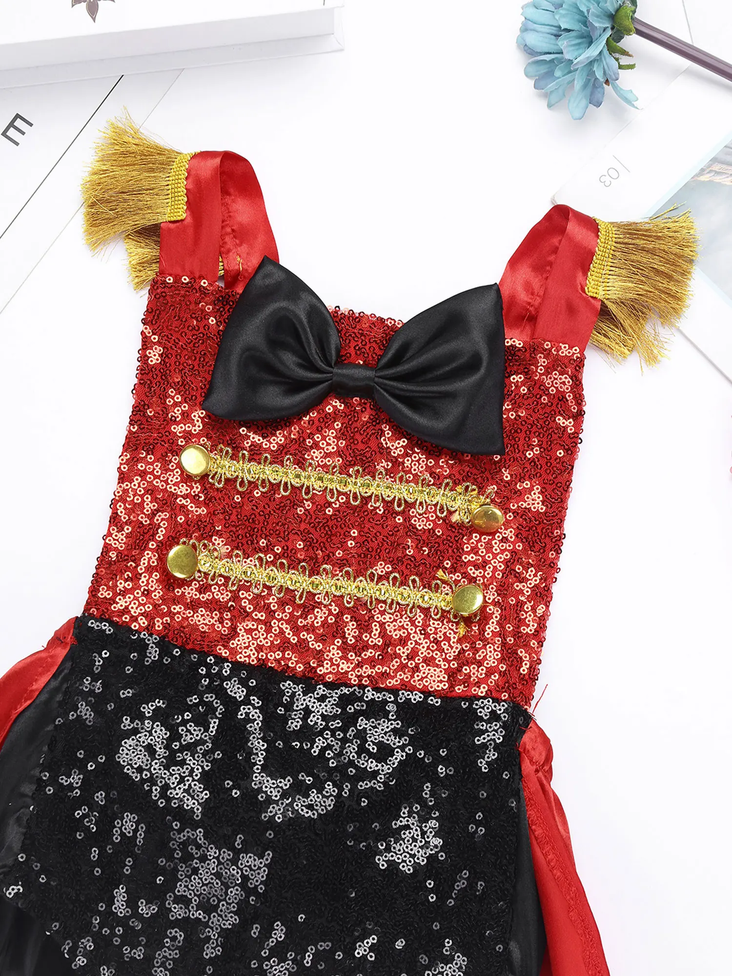 Baby Girl Toddler Showman Ringmaster Circus Costume Bodysuit Sequins Bowknot Romper with Feather Hat for Halloween Cosplay Party