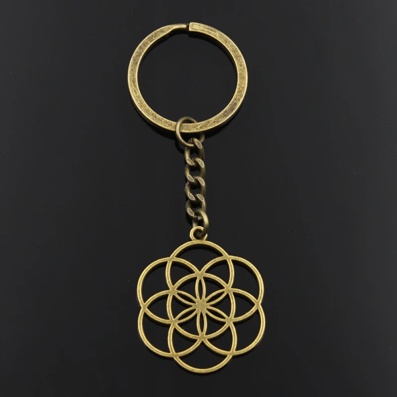 Hot Fashion Flower Of Life Yoga 37x32mm Pendant 30mm Key Ring Chain Silver Color Men Car Gift Souvenirs Keychain Dropshipping