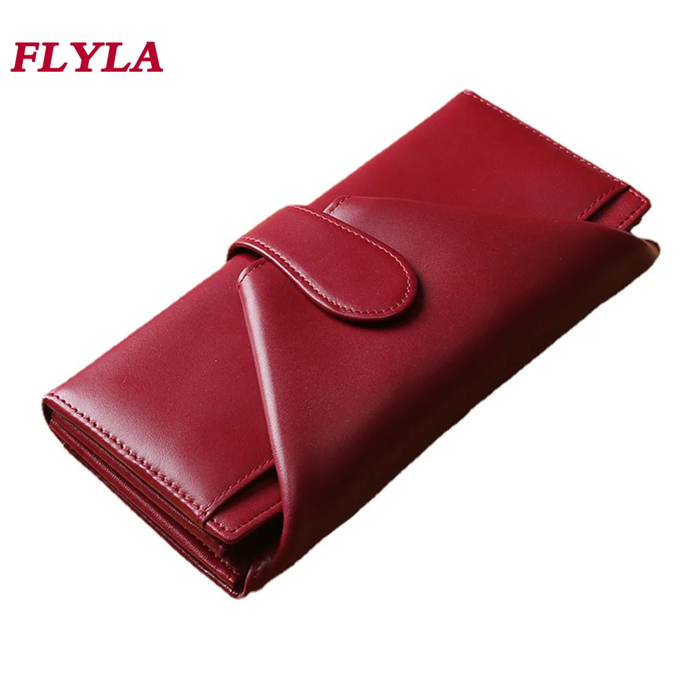 RFID New Women Genuine Leather Wallet Long Buckle Multi-card Pocket Wallet Female Luxury Leather Clutch