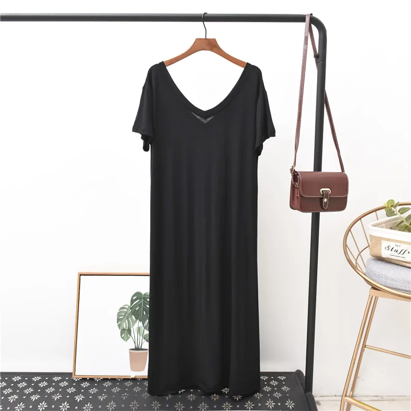 New Modal Basic Nightgown Nightie Long Sexy Lady Home Dress Summer Pregnant Sleepwear Sexy Night Shirt Loose Nightwear