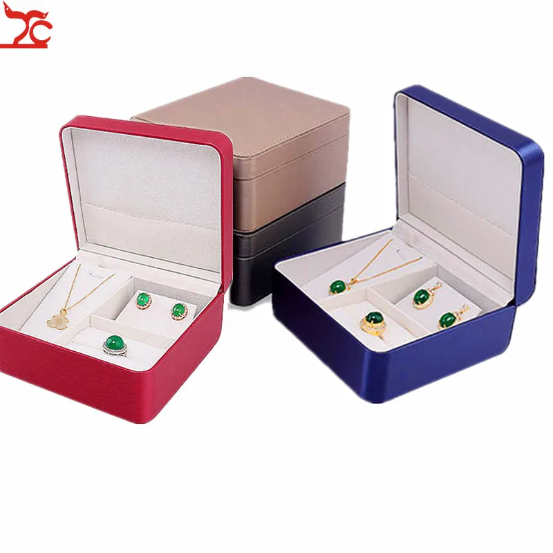 

4-color Multifunctional Set Jewelry Box PU Leather Ring Necklace Box Three-piece Holiday Wedding Organizer Display Shadow Box