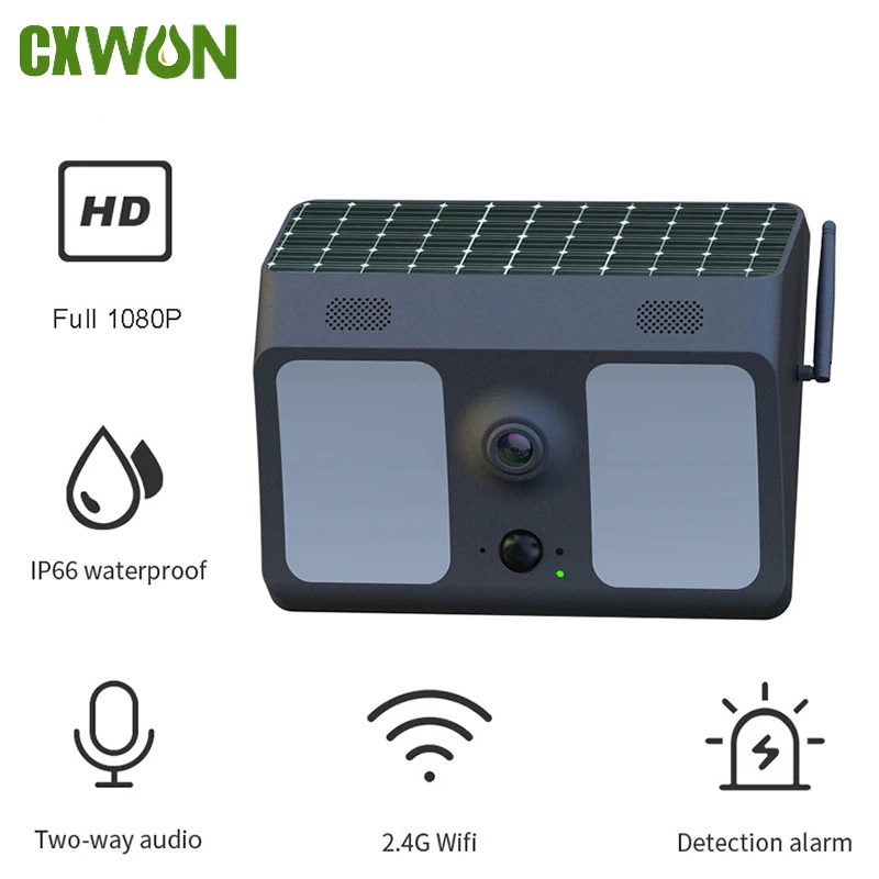 LED Solar Light Outdoor Waterproof HD 1080P Smart WiFi Surveillance Camera Motion Sensor Security Factory Garage Garden Light