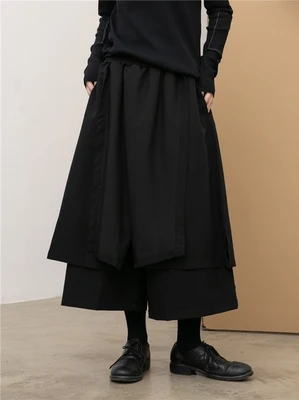 

Men's Trousers Black Fashion Spring And Summer New Large Irregular Multilayer Wide Leg Skirt Trend Personalized Casual Pants