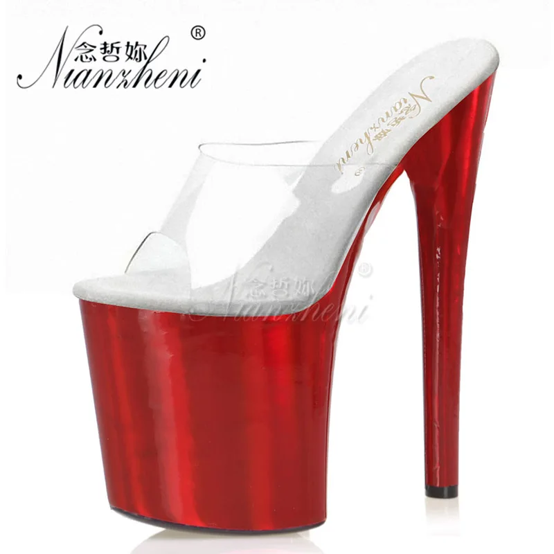 New style Clear Shallow Big Size Women's Slippers 8 inches Super Stiletto heels Trend paint Sexy Fetish 20CM Stripper Clubbing