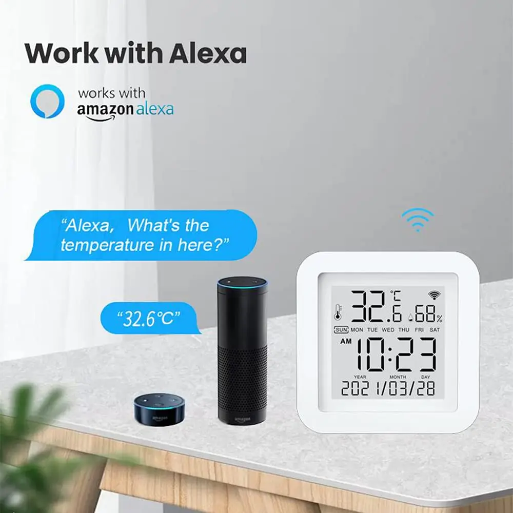 Alexa Smart home Tuya czujnik temperatury i wilgotności higrometr termometr z wyświetlaczem LCD inteligentny pilot zdalnego sterowania