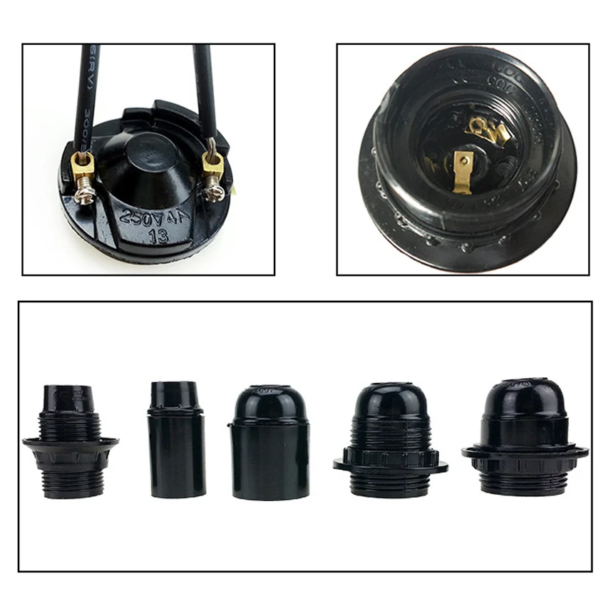 Black 4A CE Aluminum Bakelite Full Tooth E27 Screw Lampholder Energy Save Chandelier Led Bulb Socket Vintage Light Base