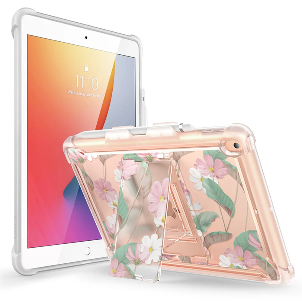 For iPad 10.2 Case (2021/2020/2019 Release) I-BLASON Halo Slim Clear Protective Cases with Built-in Kickstand & Inner TPU Bumper