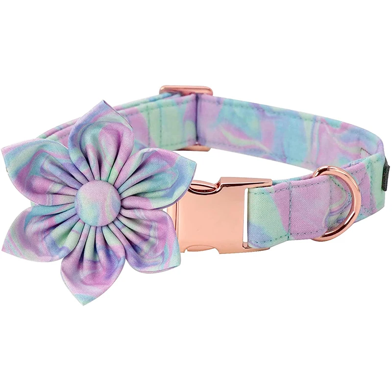 Unique Style Paws Cotton Dog Collar with Flower Handmade Pet Dog Collar Tie dye Dog Collar for Large Medium Small Dog