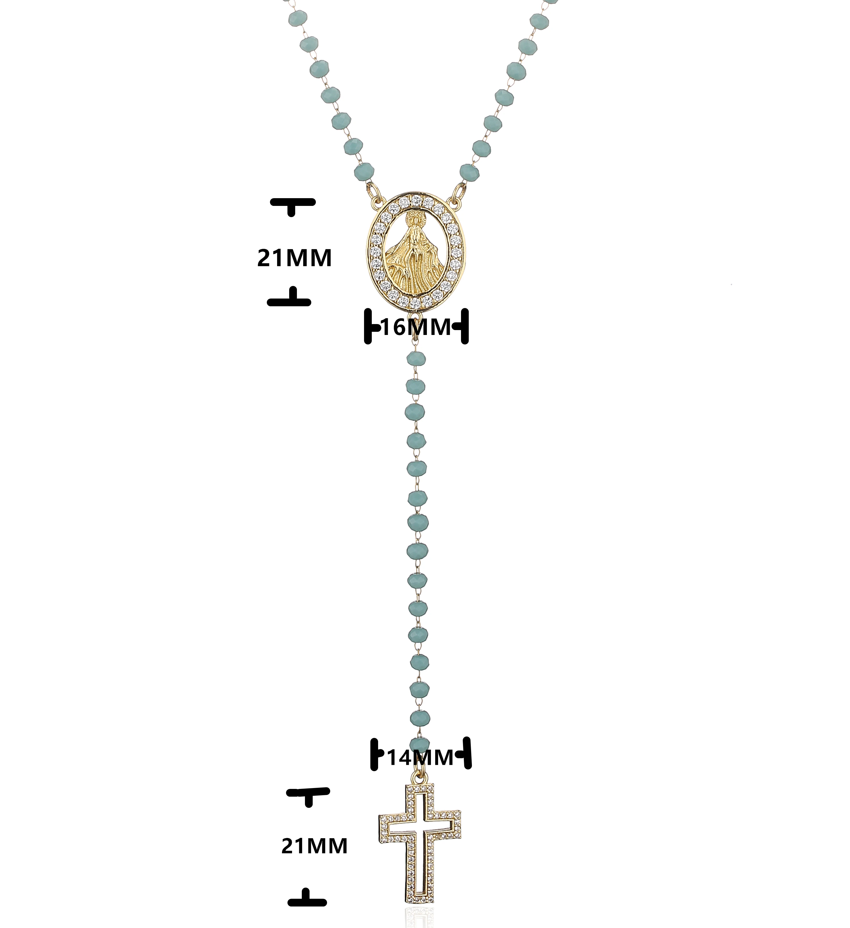 HECHENG,Christ Cross Necklace for Women,Stainless Steel Long Rosart Rainbow Stone Necklace,Virgin Mary Jewelry Wholesale