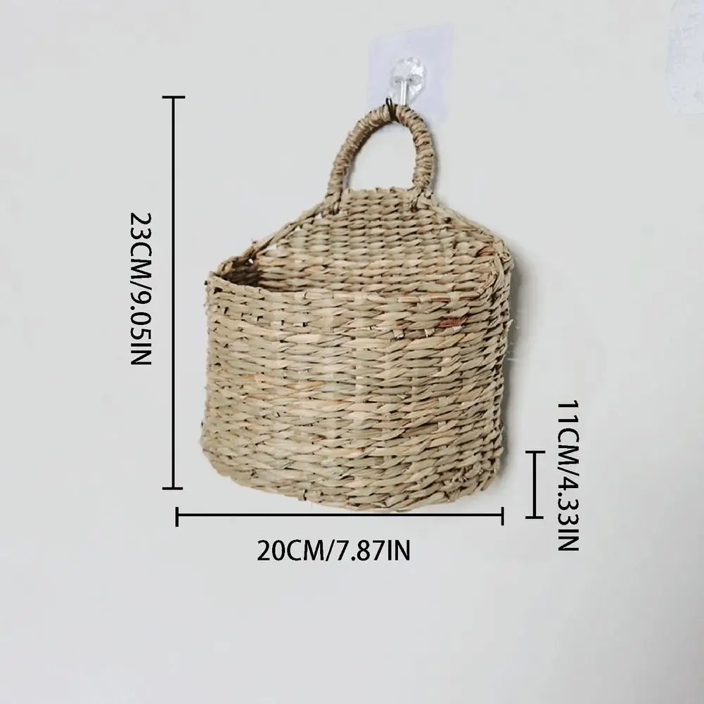 Wall Hanging Woven Basket Home Decor Rustic Straw Storage Basket Rattan Straw Woven Plant Holder House Storage Shelf