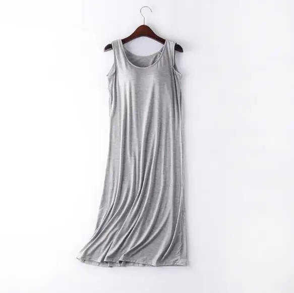 Camisón de algodón con sujetador acolchado para mujer, ropa de dormir sexy, vestido largo sin mangas, talla grande, 4XL