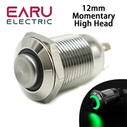 12mm  High Round Waterproof Momentary Stainless Steel Metal Push Button Power Switch LED Light Shine Car Horn 3V 5V 12V 24V