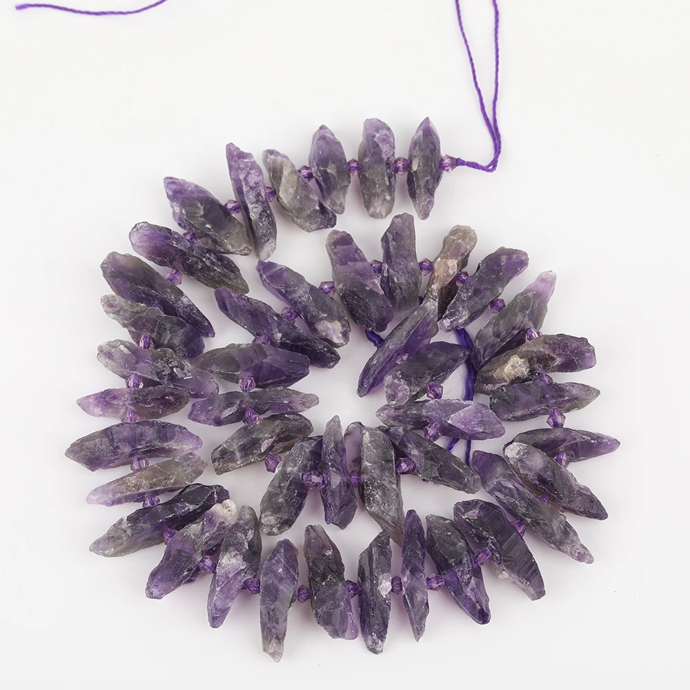 Approx 35-42Pcs/Strands Natural Amethysts Quartz Chunky Point Loose Beads Findings,Top Drilled Crystal Point Charms Necklace DIY