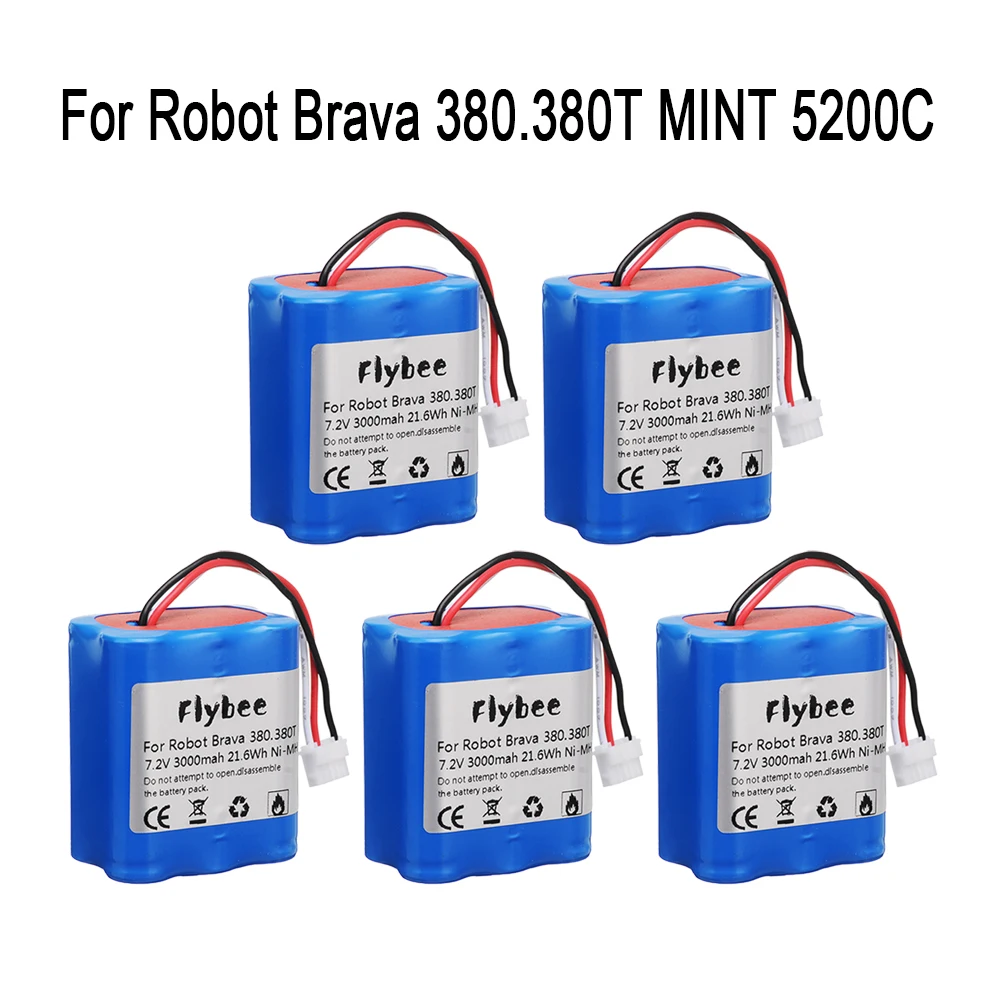 Original 7.2V 3000mah Battery for iRobot Roomba Braava 380 380T Mint 5200c Ni-MH 3000mAh 3.0Ah 7.2v Rechargeable battery 5pcs