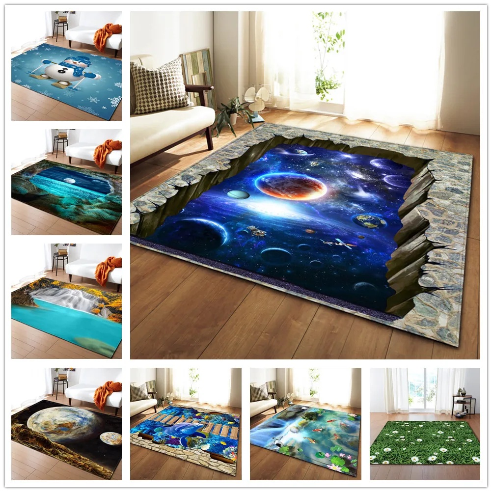Outer Space 3D Carpet Galaxy Universe Living Room Area Rug Planet Bedroom Rug Parlor Kitchen Rug Kids Play Mat Home Decor