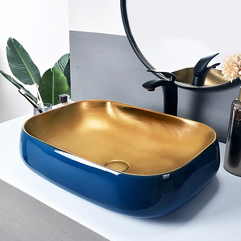 

Blue and gold Jingdezhen ceramic sink wash basin Ceramic Counter Top Wash Basin Bathroom Sinks washbasin