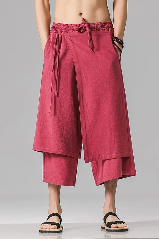 Men Casual Withe Wide Leg Pants Mens Irregular Cotton  Linen Harem Pants Male Solid  Vintage Skirts Trousers M-5XL