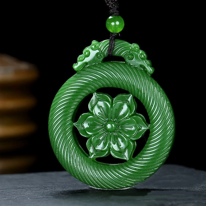 

Natural Green Hand Carved Lotus Jade Pendant Fashion Boutique Jewelry Men's and Women's Flower Rich Necklace Gift Accessories