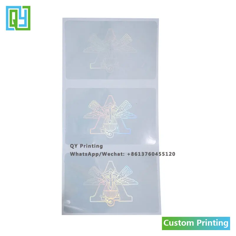 1000pcs 52x83mm Custom Printing Adhesive 3D 2D Hologram Stickers Security Packaging Holographic Transparent Laser Labels  Mark