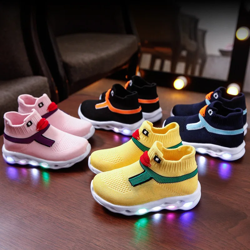 LED Breathable Baby Girls & Boys Duck Shoes Air Mesh Children & Toddler Shoes Fashion Little Kids Sneakers Size 21-30