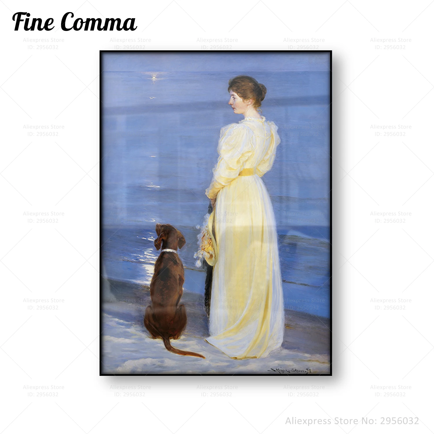 Póster Vintage de noche de verano en Skagen Peder, Severin Kroyer, la esposa y el perro del artista por la orilla, impresión en lienzo, decoración artística de pared