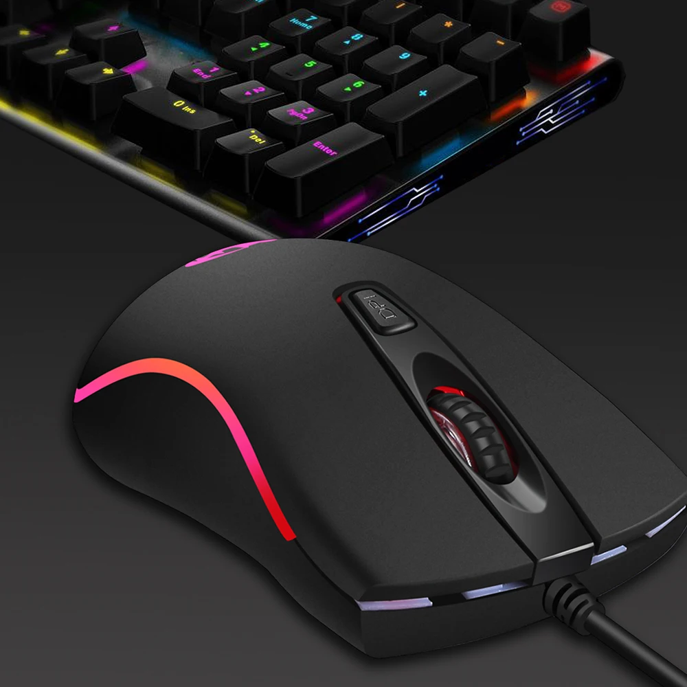 RGB светодиодная эргономичная компьютерная мышь, 2000 DPI, 4 кнопки, с кабелем