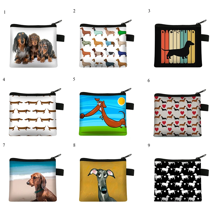 1PCS Cute Dachshund Dog/Cat Polyester Coin Purses Girls Cute Pet Animal Wallet Ladies Clutch Change Purse Female Mini Money Bag