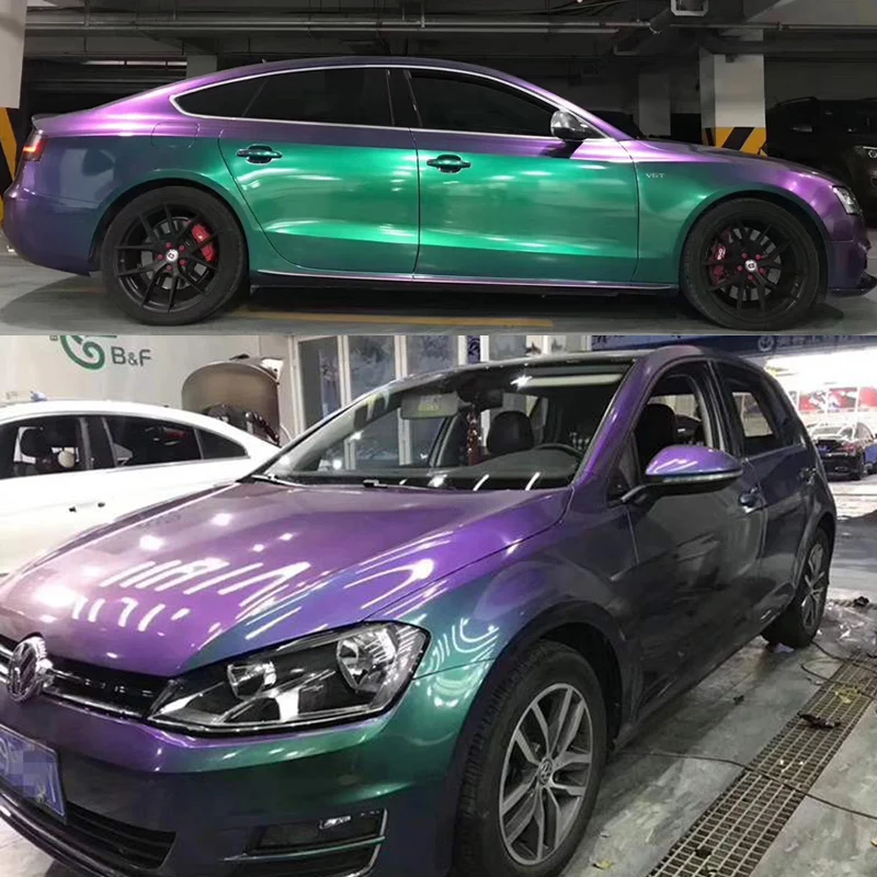 

Glitter Gloss Pearl Chameleon Vinyl Green to Purple Shift Covering Wrapping Car Sticker Wrap Bubble Free Size: 1.52x18m/roll