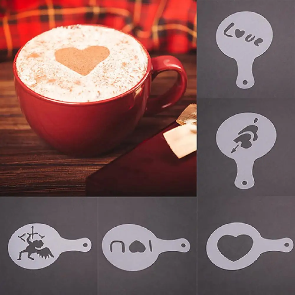 8Pcs/Set Coffee Mold Christmas Pattern Portable Plastic Latte Coffee Decorating Stencil for Coffee Shop