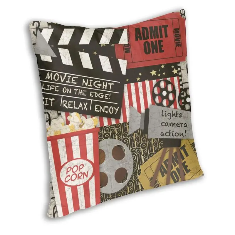 Home Movie Ticket Cushion Cover 40x40 Home Decor Printing Vintage Retro Popcorn Throw Pillow for Sofa Double Side