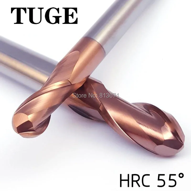 1pcs CNC Ball Milling Tools HRC55 Tungsten Steel Cabide Milling Cutter Ball Nose End Mill 2 Flute R0.5-R6 For Metal Steel