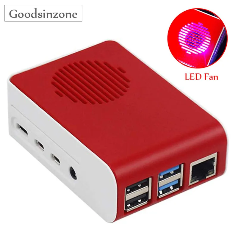 Raspberry Pi 4 Model B LED Case with Fan Kit Raspberry pi White and Red Case