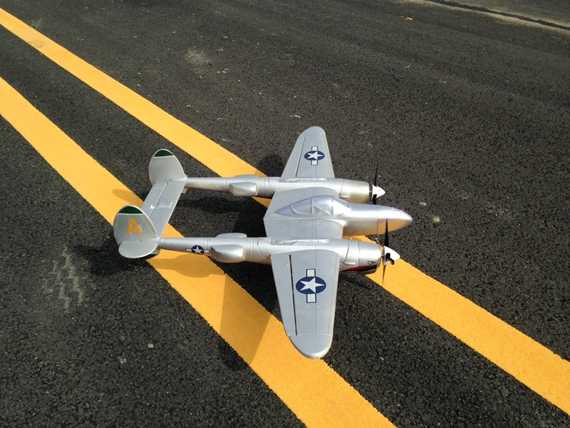 RC propeller aircraft 1.2m wingspan P38 P-38 EPO Twin motor silver