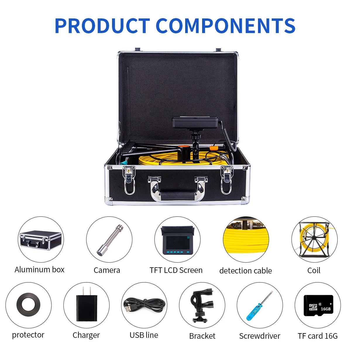 Piping Endoscope Cameras 4.3in HD 16GB DVR Monitor,10M-50M SYANSPAN IP68 Industrial Drain Sewer Pipe Inspection Camera Endoscope