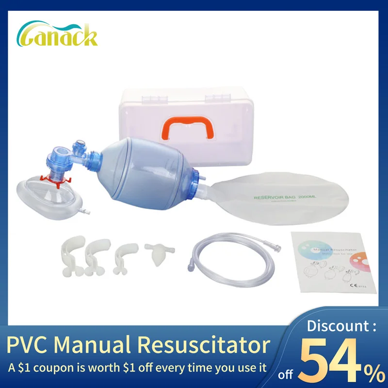 

Manual Resuscitator PVC Oxygen Bag First-Aid Kit Tool Simple Breathing Apparatus For Oxygen Machine With PP PE Box Adults Kids