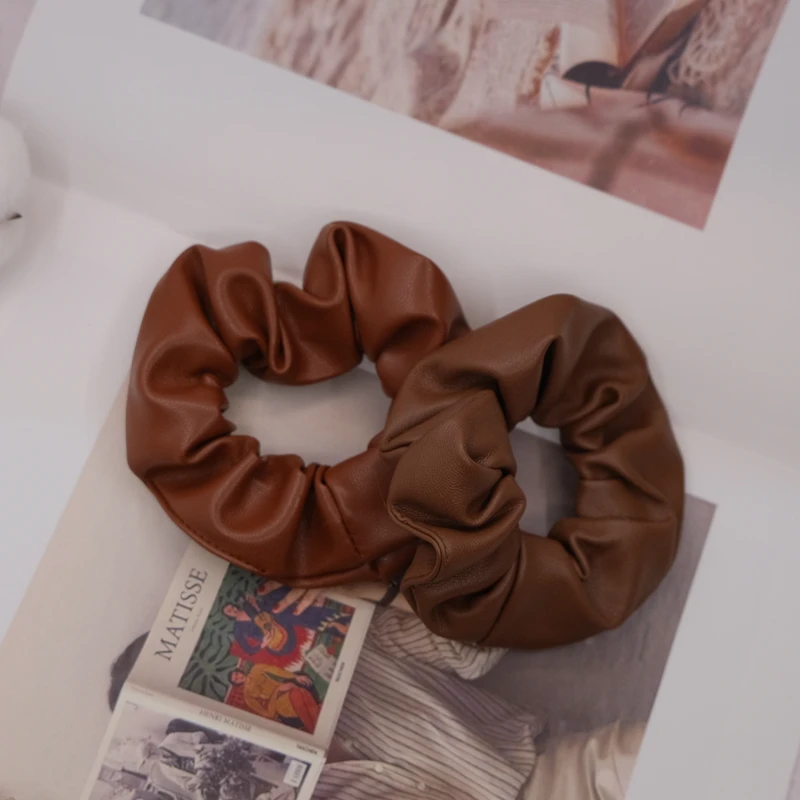 PU Leather Scrunchies High-quality Milk Tea Colors Autumn Winter Hair Ties Ribbon Korean Fashion Niche Design Hair Accessories