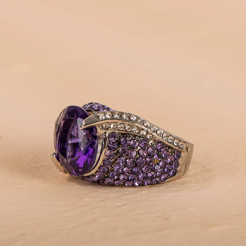 Cellacity Vintage amethyst women ring with oval gemstone purple color 5A zircon female silver fine jewerly gift size 6-10