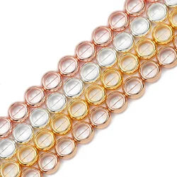 JHNBY Gold Plated 12x8mm Round Circle Hematite Natural Stone Spacer Loose Beads For Jewelry Making Diy bracelets accessories