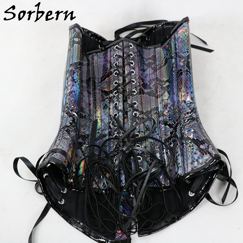 Sorbern Custom Holo python Corset Women Fetish U-Shaped Cup Support Breast Steel Corset With Corset Lace Up Back Hourglass