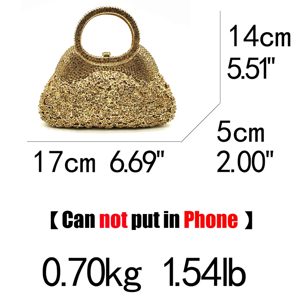 Boutique De FGG Golden Evening Minaudiere Women Crystal Clutch Bags Top-Handle Metal Diamond Wedding Party Cocktail Tote Handbag