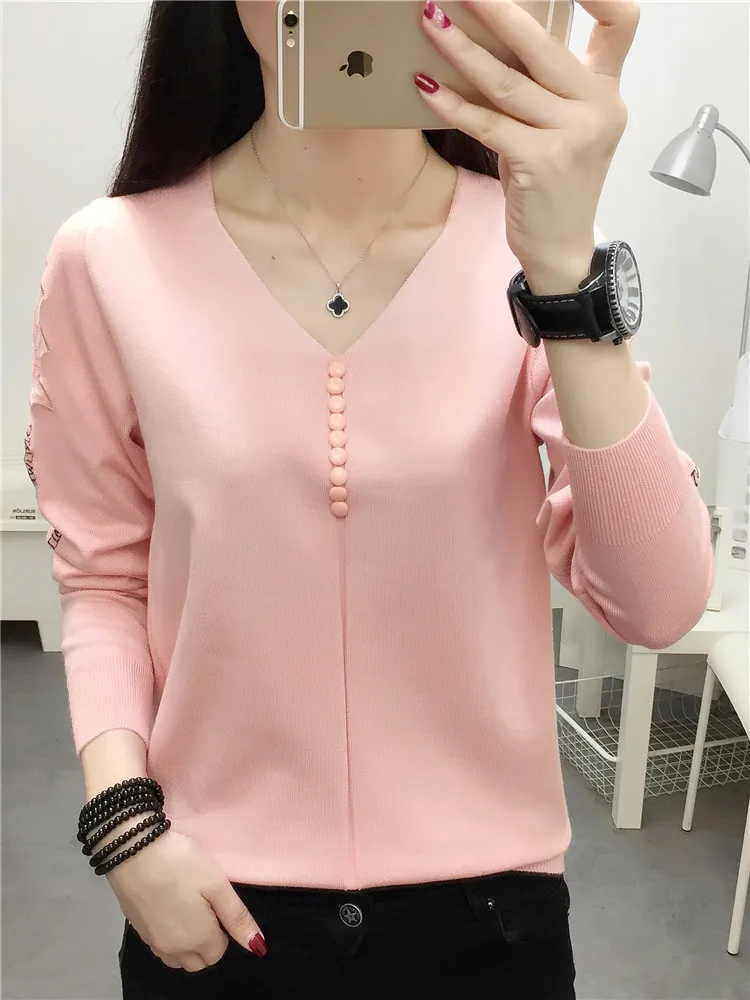 long sleeve knit pure color buttons thin render unlined upper garment of  new bud silk is hollow-out sweater female